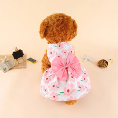 Thin Pet Dress for Dogs Cats - Cute Floral Print Princess Dress with Bow, New Style Puppy Skirt for Teddy Small Pets