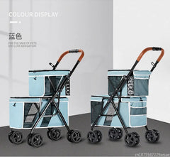 New Pet Stroller Double Layer Suitable for Two Pet Cats Dogs Foldable Cart Breathable Dog Stroller Pet Trolley carry on case