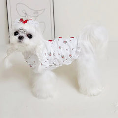 Pet Floral Dress Cat and Dog Spring Rose Flying Sleeve Lace Princess Dress Puppy Clothes Dog Dresses for Small Dogs