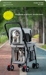 Multifunctional double-layer pet cart Lightweight and foldable pet outdoor travel stroller Ventilated and breathable dog cart