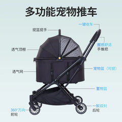 pet stroller Outdoor pet cart four wheeled metal folding handcart portable double-layer separable pet cart for outdoor use
