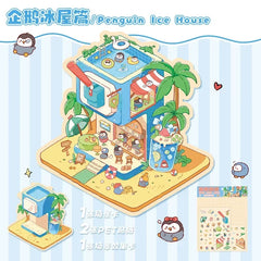 Cute Cartoon Animal Little House 3D Landscape Sticker Children's Fun PET Decompression DIY Games Kawaii Miniature World Decals