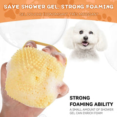 Pet Grooming Bath Massage Brush With Soap And Shampoo Dispenser, Soft Silicone Bristle For Long Short Haired Dogs Cats Shower