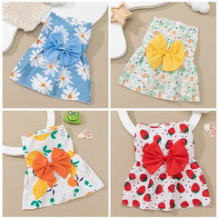 Thin Pet Dress for Dogs Cats - Cute Floral Print Princess Dress with Bow, New Style Puppy Skirt for Teddy Small Pets