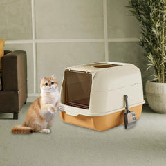 Cat Litter Box with Lid Front Entry Top Exit Fully Enclosed Hooded Large Cat Potty Cat Toilet Kitty Litter Pan for Growing Cats