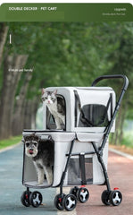 Multifunctional double-layer pet cart Lightweight and foldable pet outdoor travel stroller Ventilated and breathable dog cart