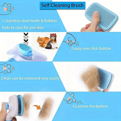 Pet Grooming Brush Gentle Deshedding Massage Comb with One-Click Hair Removal Dog Grooming for Dogs & Cats Easy-Clean
