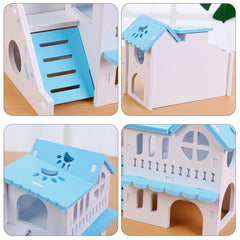 Hamster House Toy Pet Small Animal Hideout Hamster Wooden House 2 Layers With Ladder Design Wooden Hut Play Toys