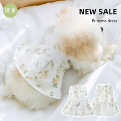 Pet Clothing Dogs Dresses Puppy Breathable Lace Floral Skirt Ribbon Bow Cat Dog Double-layer Princess Dress with Traction Buckle