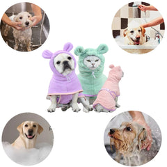 Cute Dog Bathrobe Pet Drying Coat Clothes Microfiber Absorbent Beach Towel For Dogs Cats Fast Dry Dog Fast Drying Hooded Jacket