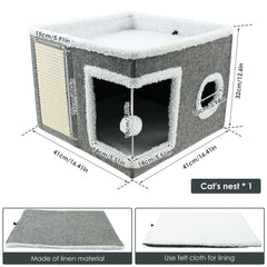Cat House for Indoor Large Foldable Cat Bed Cave with Ball and Scratch Pad Cozy Kitty Hideaway for Kitten Small Pet Cat Houses