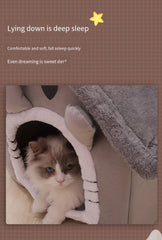 Cat Bed Dog House Gray Soft Plush Detachable Semi Enclosed Foldable Warm Cat Villa Pet Nest Four Season Universal Pet Supplies