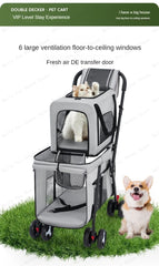 Multifunctional double-layer pet cart Lightweight and foldable pet outdoor travel stroller Ventilated and breathable dog cart