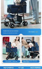 Portable Outdoor Pet Stroller Foldable and Separable Travel Pet Stroller Large Basket Pet Bag Cat and Dog Supplies