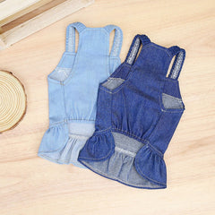 Pet Denim Dress for Dog Small Dog Clothes Cowboy Dress Sundress with Leash Ring Spring Summer Soft Sweet Skirt Pet Costume