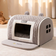 Cute Pet House with Foldable Soft Pet Bed Detachable Washable Pet Castle Suitable for Small Medium-sized Dogs and Cat Cave Nests
