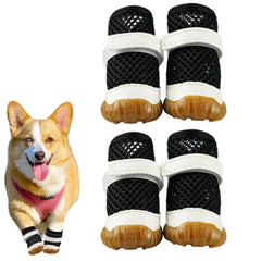 Small Dog Shoes Breathable Dog Mesh Shoes Paws Protectors Adjustable Sandals Anti-Slip Pet Apparel For Hot Days