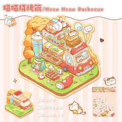 Cute Cartoon Animal Little House 3D Landscape Sticker Children's Fun PET Decompression DIY Games Kawaii Miniature World Decals