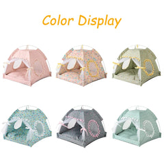 Pet Dog Tent House Floral Print Enclosed Cat Tent Bed Indoor Folding Portable Comfortable Kitten Bed Kennel For Small Pets