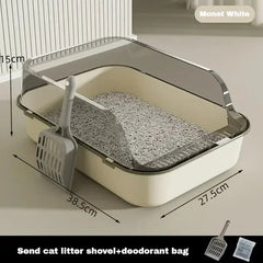 Cat Litter Box Semi Enclosed Design Large Capacity Splashproof Cover Easy Clean Non Stick Cat Toilet with Litter Scoop for Cats