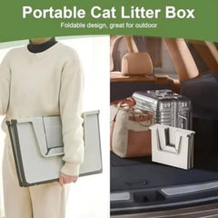 Large Capacity Foldable Cat Litter Box High Sides Splashproof Semi-Closed Litter Box with Scoop Removable Scoop Low Entry
