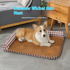 The Cat and Dog House Uses Large Straw MATS, Cat Beds, Ice Beds, Semi-disassembled and Washed Bamboo Mat MATS Pet Ice Pad