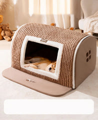 Cute Pet House with Foldable Soft Pet Bed Detachable Washable Pet Castle Suitable for Small Medium-sized Dogs and Cat Cave Nests