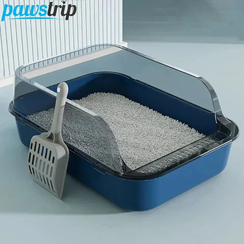 Cat Litter Box with Cat Litter Spatula Semi-enclosed Sandbox for Cats Rabbit Small Animals Cat Tray Kittens Litter Bedpans