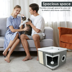 Cat House for Indoor Large Foldable Cat Bed Cave with Ball and Scratch Pad Cozy Kitty Hideaway for Kitten Small Pet Cat Houses