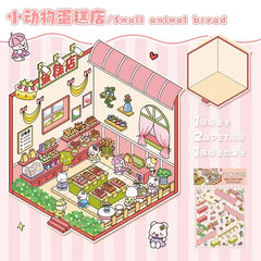 Cute Cartoon Animal Little House 3D Landscape Sticker Children's Fun PET Decompression DIY Games Kawaii Miniature World Decals