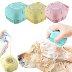 Pet Grooming Bath Massage Brush With Soap And Shampoo Dispenser, Soft Silicone Bristle For Long Short Haired Dogs Cats Shower