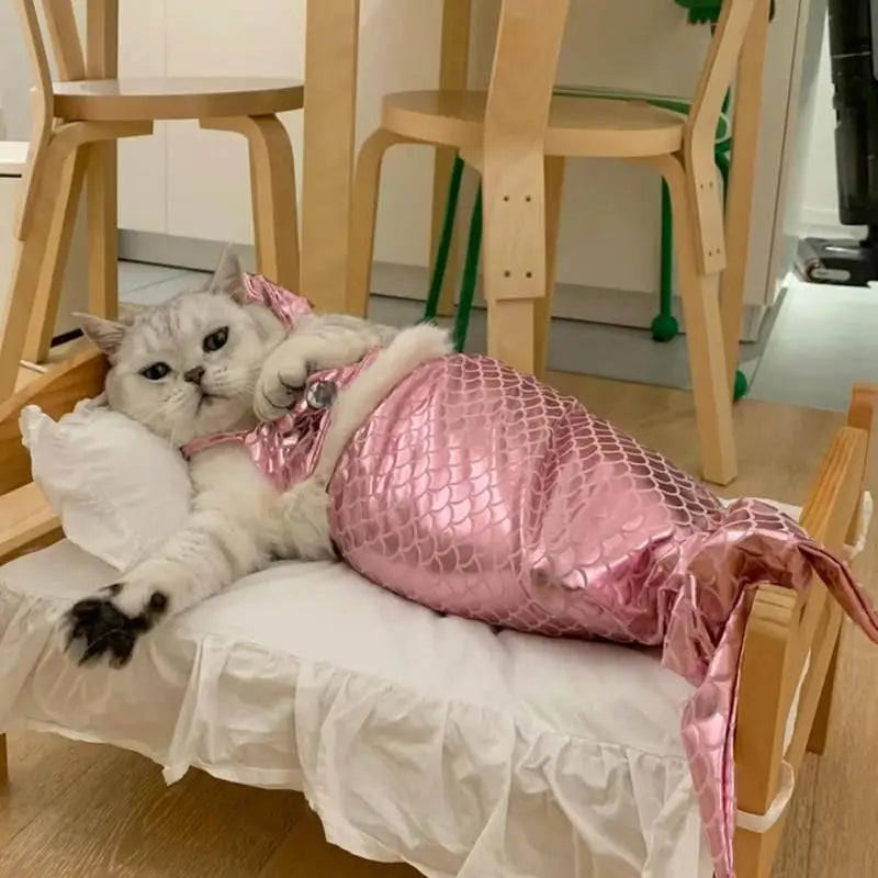 Cat Mermaid Costume Mermaid Tail Clothes Sequin Mermaid Dress Cat Dog Outfit Soft Funny Pet Costumes Fishtail Clothes Unique Sea