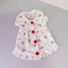 Pet Floral Dress Cat and Dog Spring Rose Flying Sleeve Lace Princess Dress Puppy Clothes Dog Dresses for Small Dogs