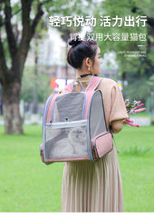 Cat bag for outdoor use, portable large capacity pet bag, transparent backpack, all season universal dog bag, breathable
