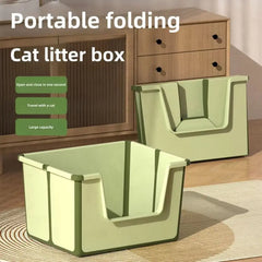 Large Capacity Foldable Cat Litter Box High Sides Removable Scoop Semi-Closed Litter Box with Scoop Open Top Low Entry