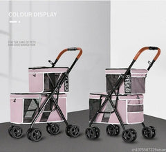 New Pet Stroller Double Layer Suitable for Two Pet Cats Dogs Foldable Cart Breathable Dog Stroller Pet Trolley carry on case