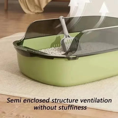 Cat Litter Box High Side Thicken Semi Enclosed Splashproof with Removable Scoop Large Capacity Easy Clean Cat Toilet Supplies