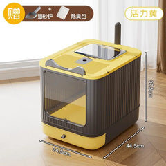 Extra Large Enclosed Cat Litter Box Top Entry Litter Tray with Drawer Design Anti Splash Hooded Toilet with Odor Sealing