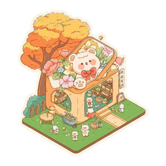 Cute Cartoon Animal Little House 3D Landscape Sticker Children's Fun PET Decompression DIY Games Kawaii Miniature World Decals
